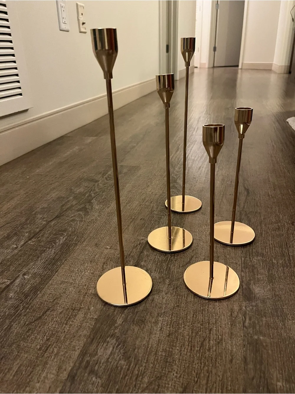 Gold Metal Taper Candle Holders Set of 5